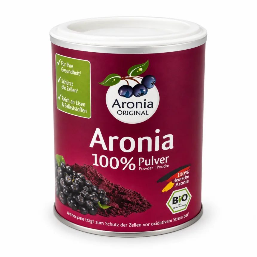 Dåse med Aronia 100 % pulver.